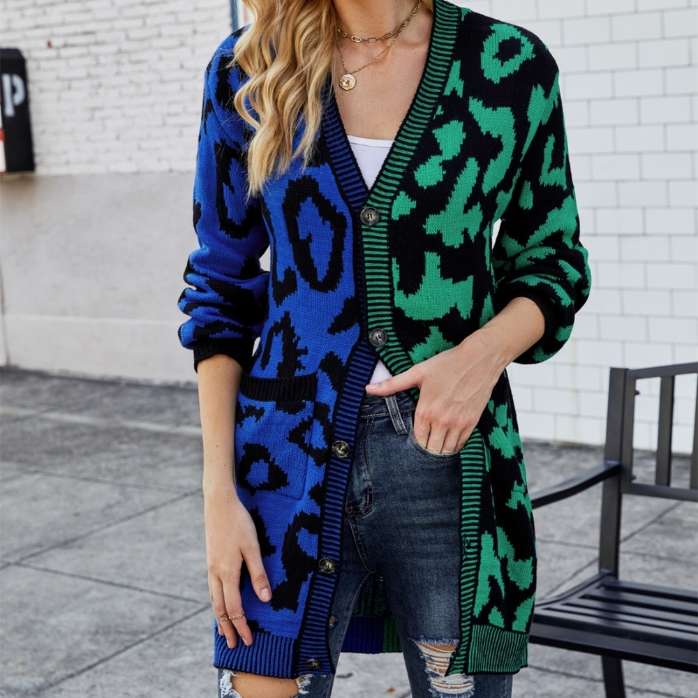Blue Leopard Button Down Cardigan - Picture 1 of 9